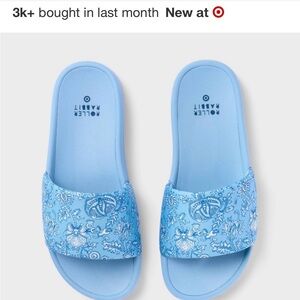 NWT Roller Rabbit Target sold out sz 7/8 light blue floral vines slides
